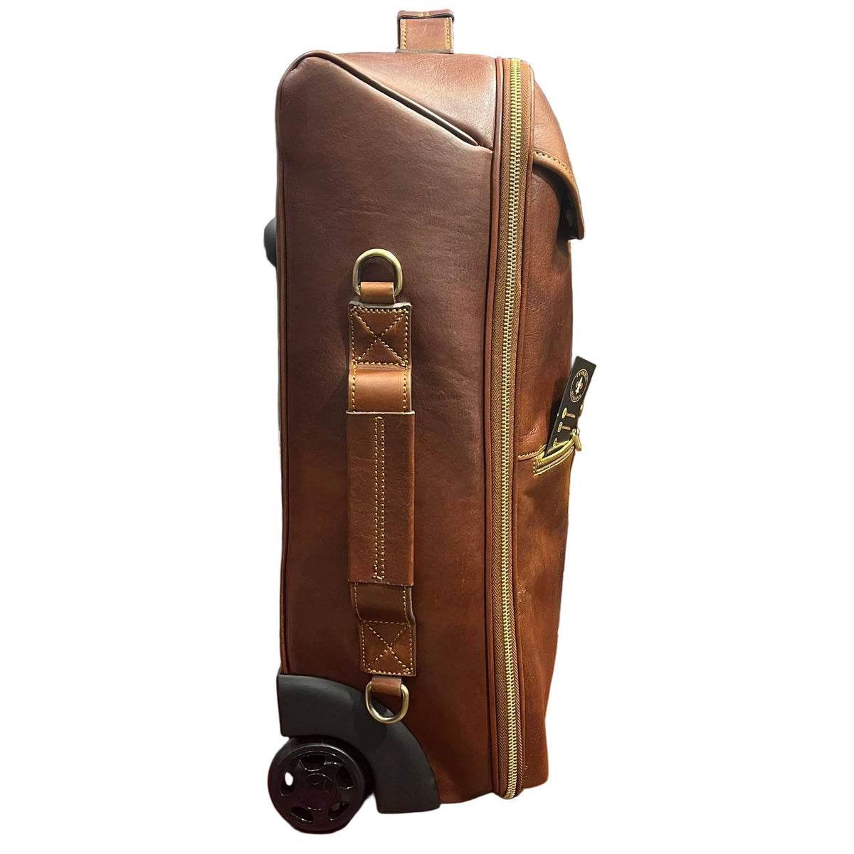 profilo lato larghezza corvus valigia in cuoio da bagaglio a mano trolley fatto a mano in pelle marrone classico made in italy cuoieria italiana®