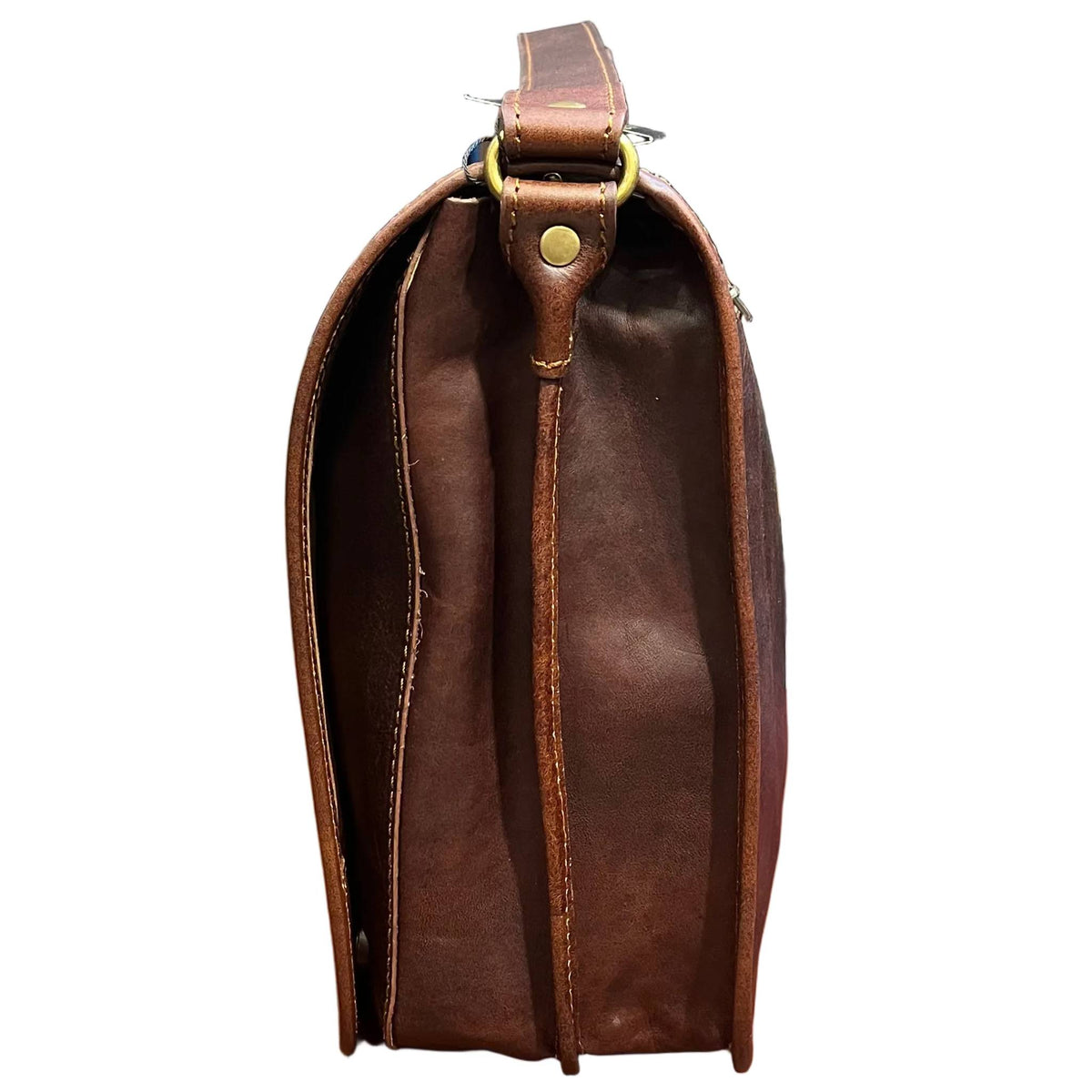 profilo lato larghezza destiny grande postino cartella in pelle marrone borsa fatta a mano in cuoio made in italy cuoieria italiana®