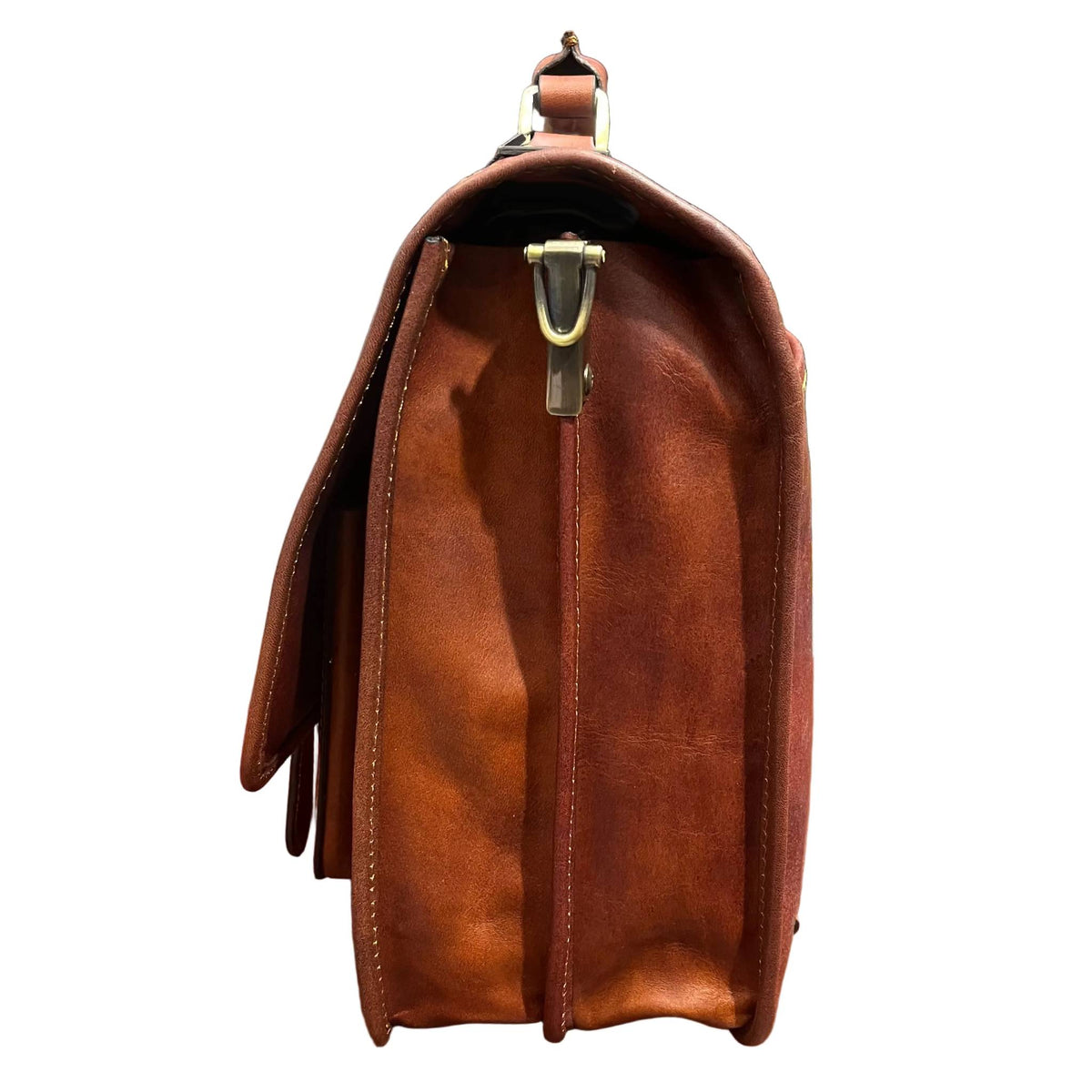 profilo lato larghezza hydra cartella 2 in 1 in cuoio marrone mogano borsa zaino da lavoro a tracolla fatta a mano in pelle made in italy cuoieria italiana®