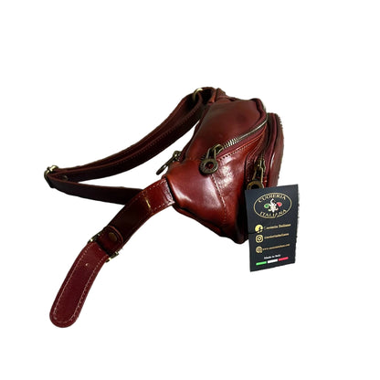 profilo lato larghezza marsupio in pelle taglia media marrone accessorio artigianale unisex made in italy cuoieria italiana