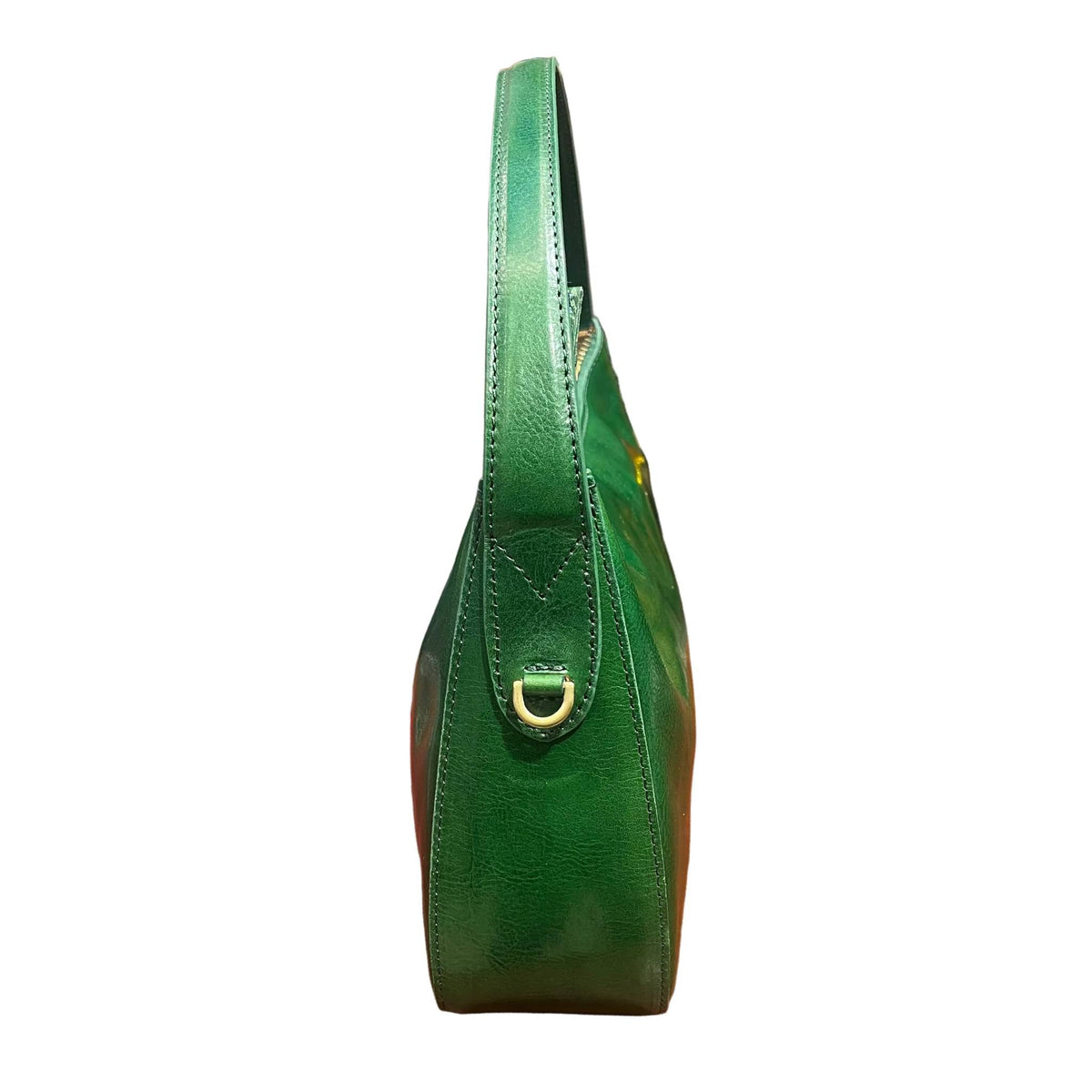 profilo lato larghezza nebula borsa in pelle verde a tracolla da donna borsa fatta a mano in cuoio made in italy cuoieria italiana®