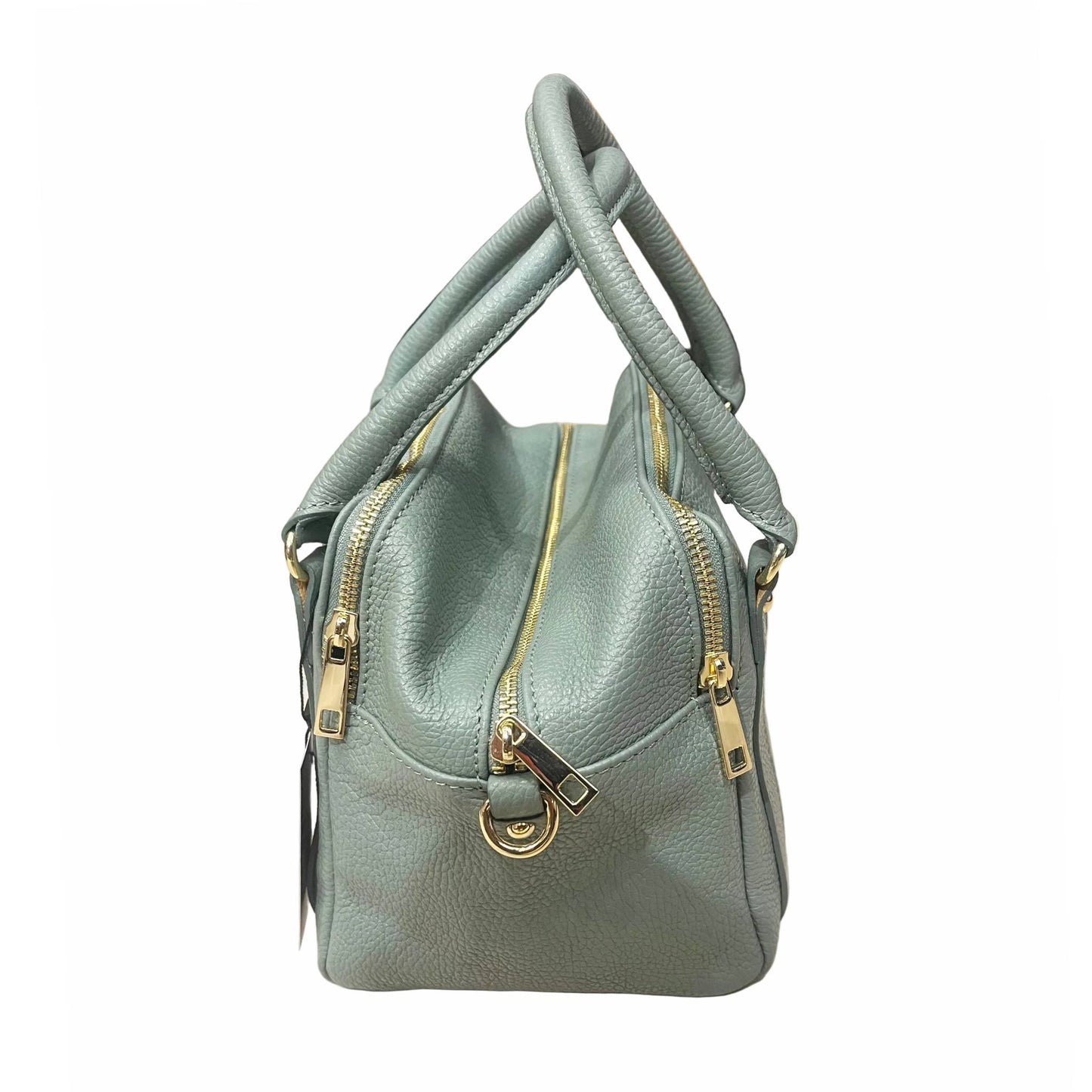profilo lato larghezza pegaso borsa bauletto a tracolla in pelle verde acqua da donna artigianale made in italy cuoieria italiana