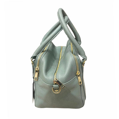 profilo lato larghezza pegaso borsa bauletto a tracolla in pelle verde acqua da donna artigianale made in italy cuoieria italiana