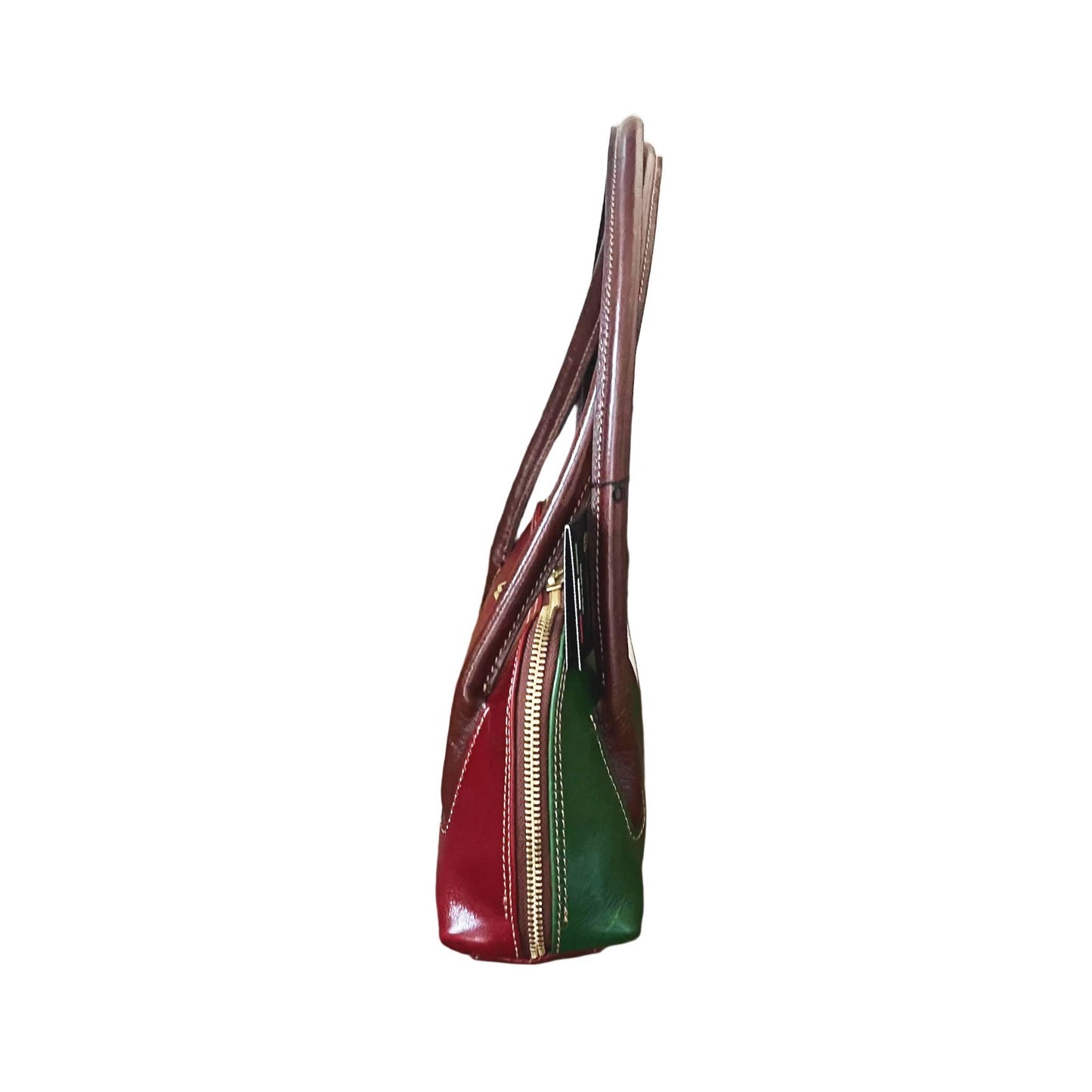 profilo lato larghezza serena borsa elegante a spalla e mano in pelle tricolore italiano borsetta in cuoio da donna artigianale made in italy cuoieria italiana