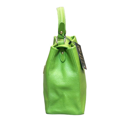 profilo lato larghezza stellaris morbida borsa a tracolla in pelle verde mela da donna artigianale made in italy cuoieria italiana