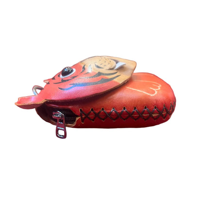 profilo lato larghezza tigre porta chiavi in pelle arancione artigianale accessorio in cuoio cuoieria italiana
