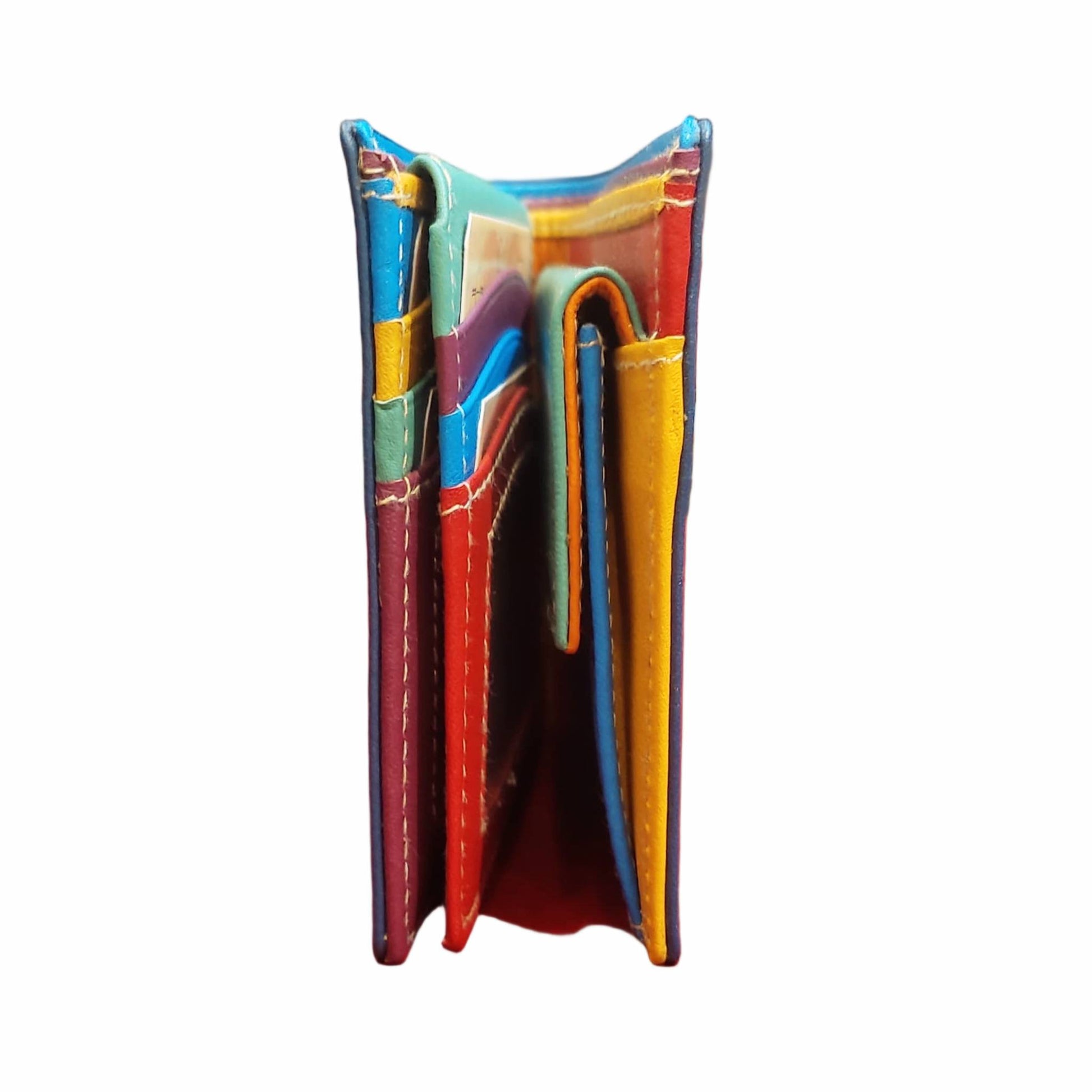 profilo portafoglio da uomo in pelle blu artigianale interno multicolor made in italy cuoieria italiana