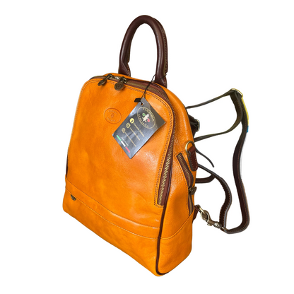 reporter zaino medio compatto in pelle giallo e marrone borsa trasformabile a tracolla in cuoio made in italy cuoieria italiana