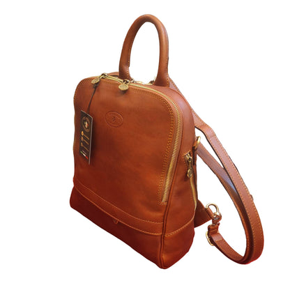 reporter zaino medio compatto in pelle marrone opaco borsa trasformabile a tracolla in cuoio made in italy cuoieria italiana