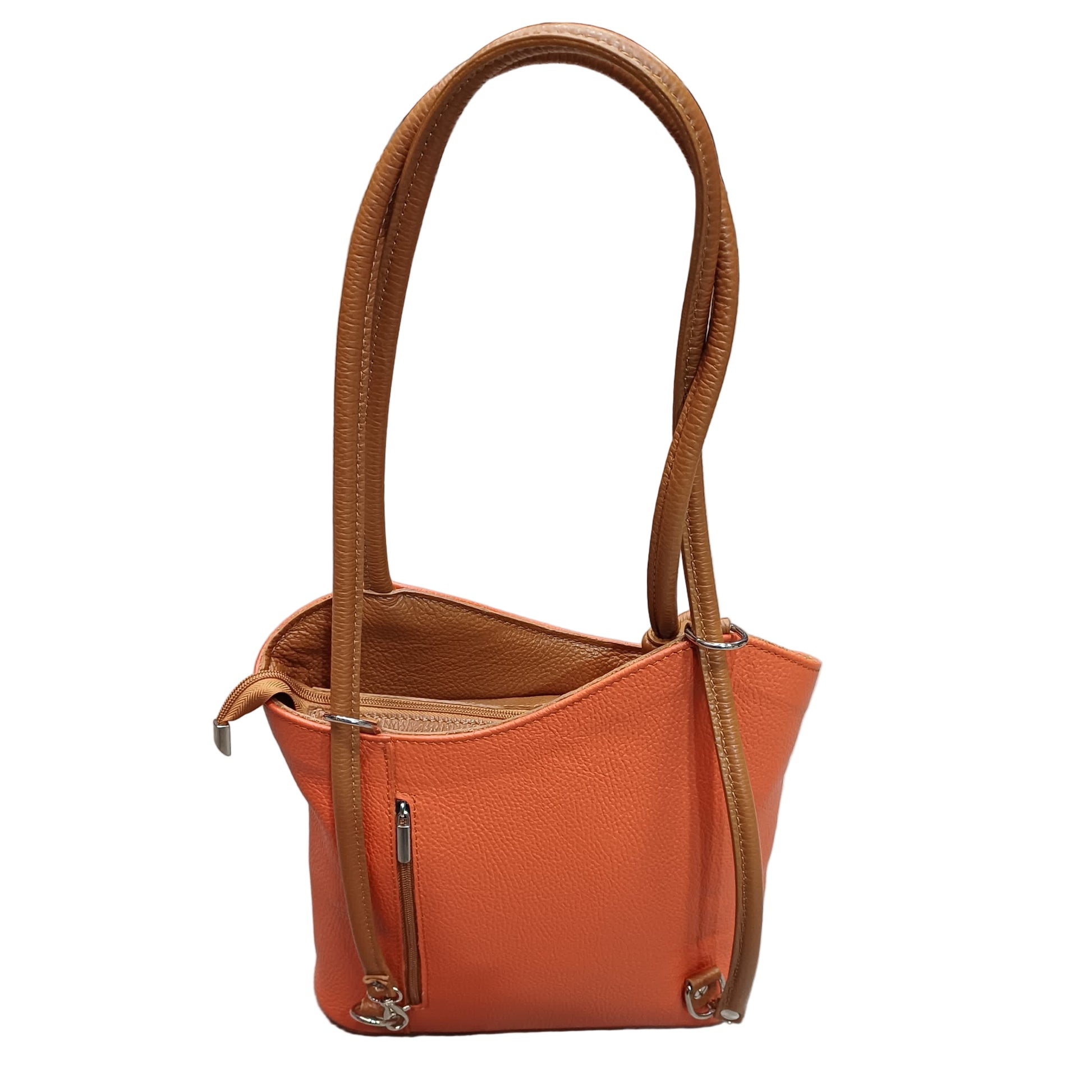 retro a borsa borsa zaino nodo in pelle arancio e marrone vitello martellato made in italy cuoieria italiana