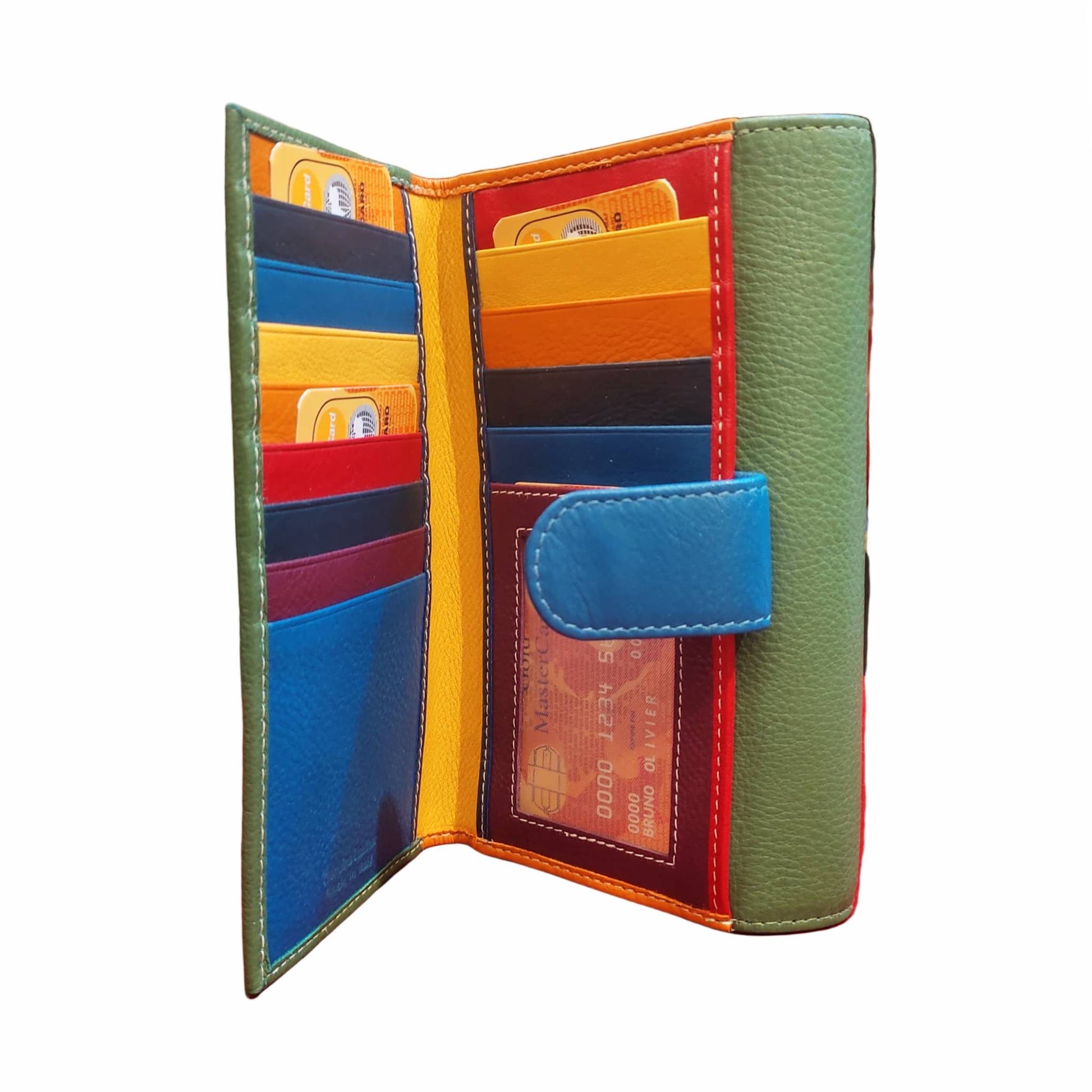 retro porta carte portafoglio grande in pelle verde artigianale uomo e donna made in italy cuoieria italiana