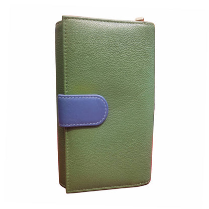 retro portafoglio grande in pelle verde artigianale uomo e donna made in italy cuoieria italiana