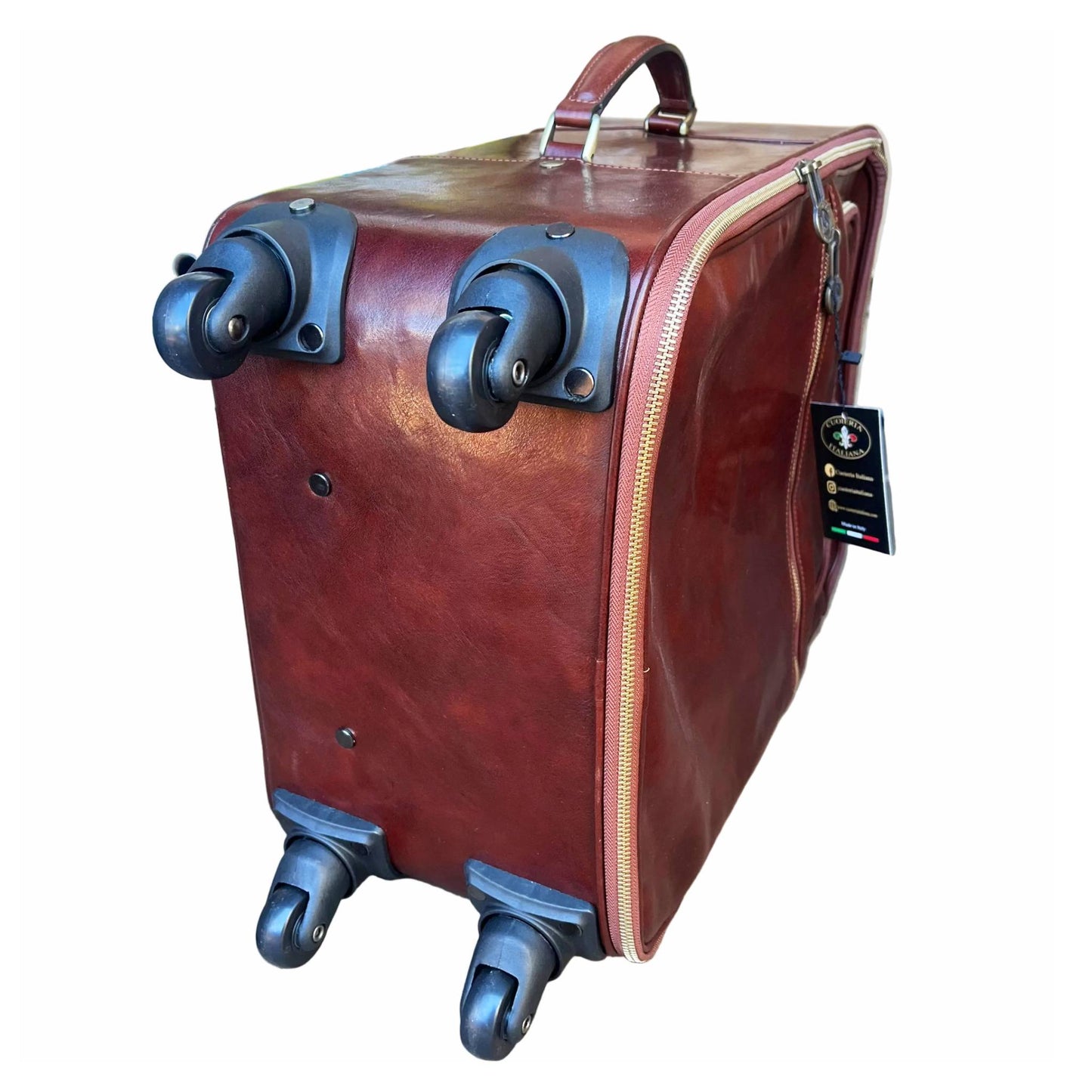 ruote Trolley Premium in pelle Valigia artigianale Made in Italy Cuoieria Italiana