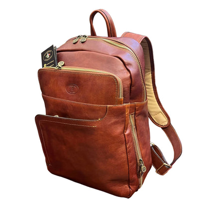 sagittarius zaino grande espandibile in pelle marrone mogano borsa in cuoio fatta a mano made in italy cuoieria italiana®
