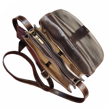 scomparti e tasche eden borsa postino a tracolla in pelle marrone testa di moro da donna made in italy cuoieria italiana