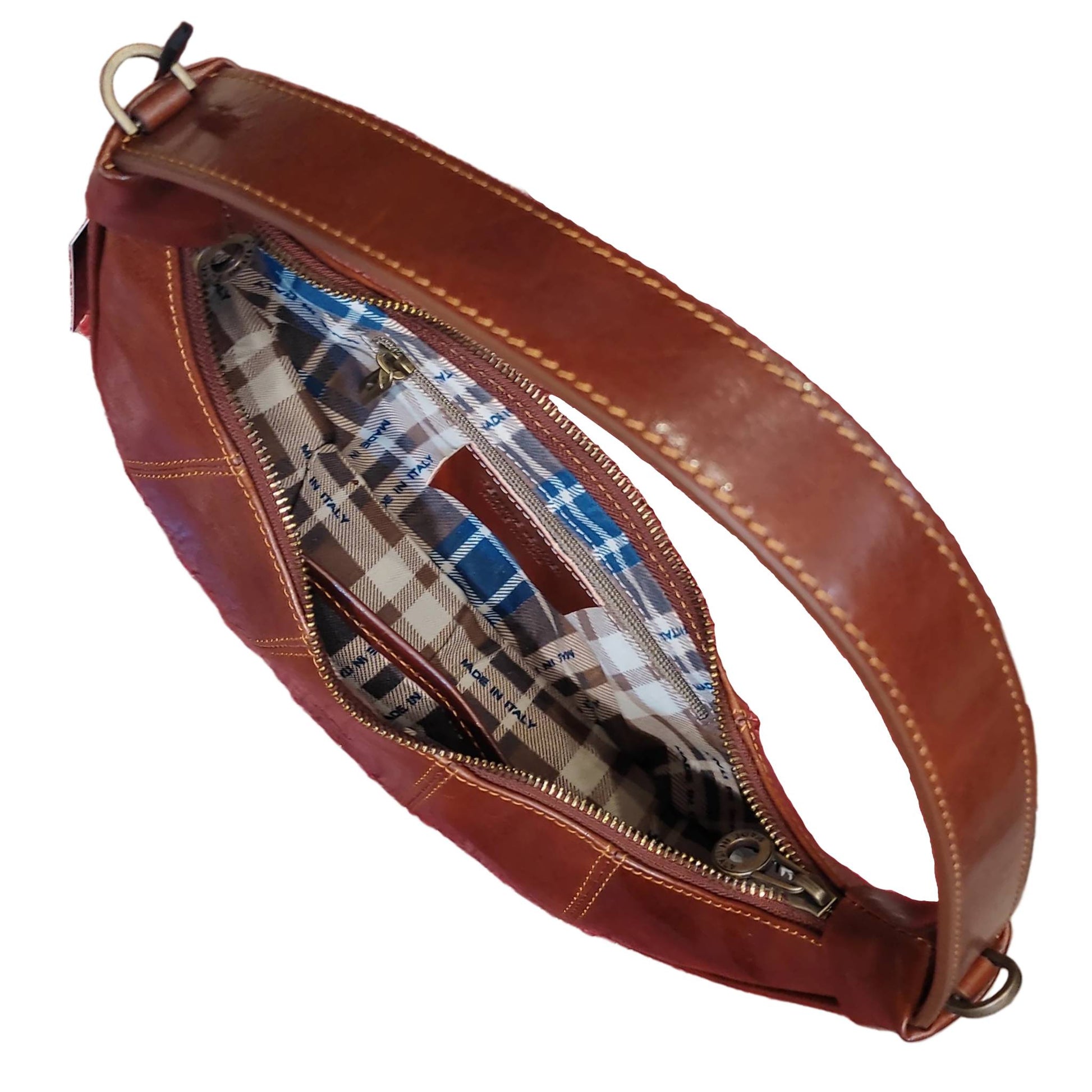 scomparto interno e tasche bananina borsa piccola in pelle marrone da donna borsa a tracolla in cuoio made in italy cuoieria italiana