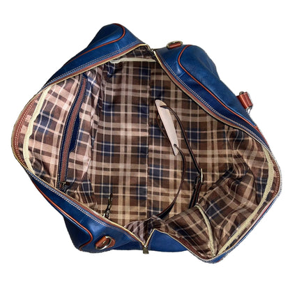 scomparto interno e tasche borsone in pelle blue navy opaco bagaglio a mano artigianale made in italy cuoieria italiana