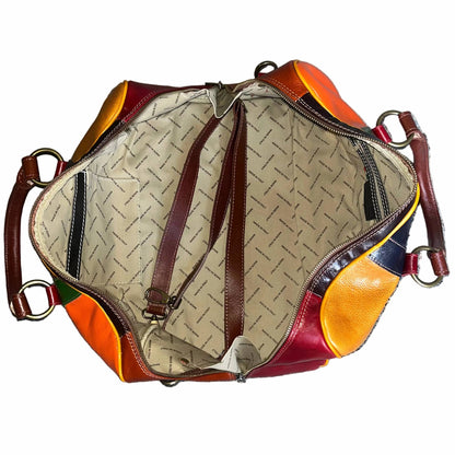 scomparto interno e tasche borsone piccolo in pelle multicolor bagaglio a mano artigianale made in italy cuoieria italiana