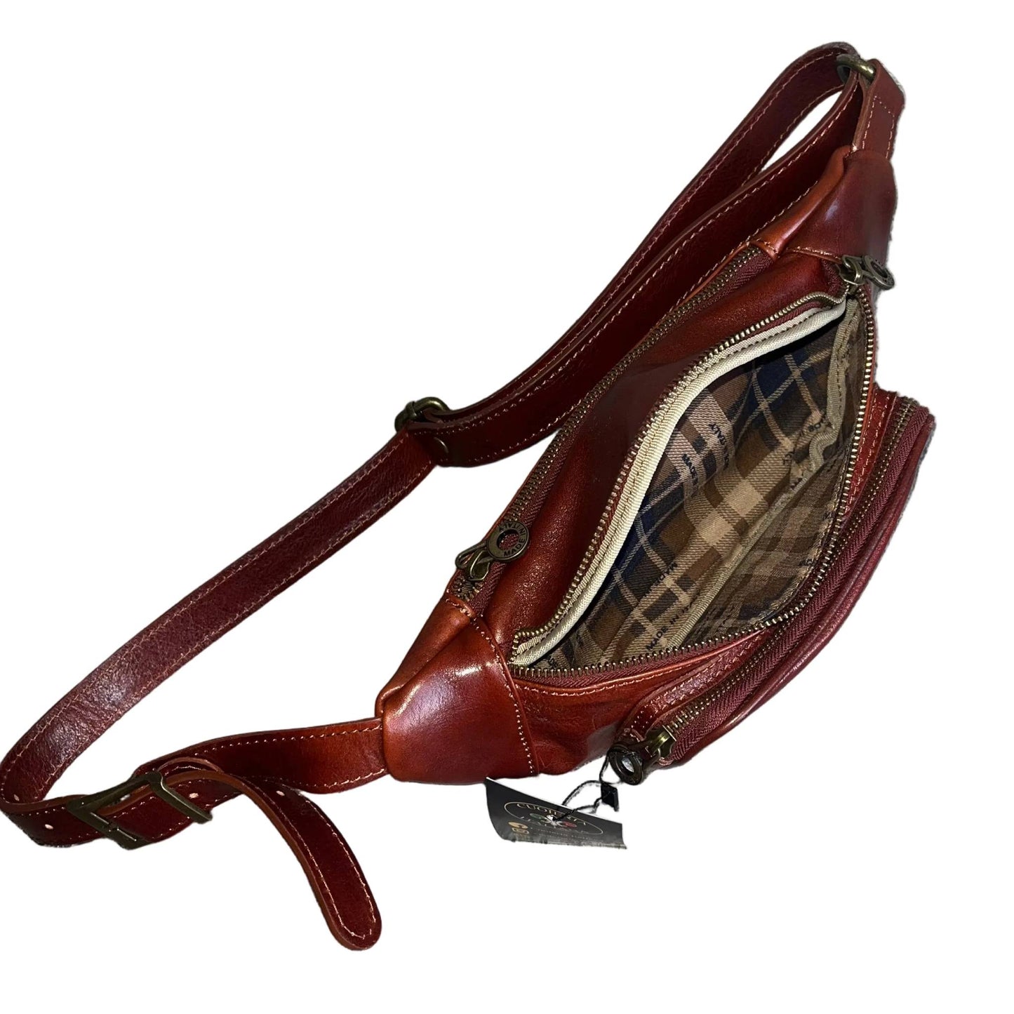 scomparto interno marsupio in pelle taglia media marrone accessorio artigianale unisex made in italy cuoieria italiana