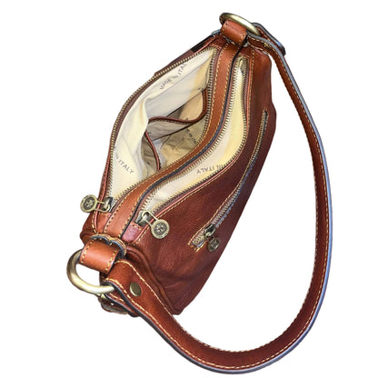 scomparto secondario cassiopea borsa a tracolla in pelle marrone mogano da donna borsa fatta a mano in cuoio made in italy cuoieria italiana®