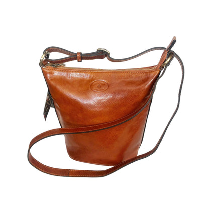 secchiello grande in pelle tinta cuoio naturale borsa a spalla made in italy cuoieria taliana