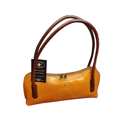serena borsa elegante a spalla e mano in pelle gialla e marrone borsetta in cuoio da donna artigianale made in italy cuoieria italiana