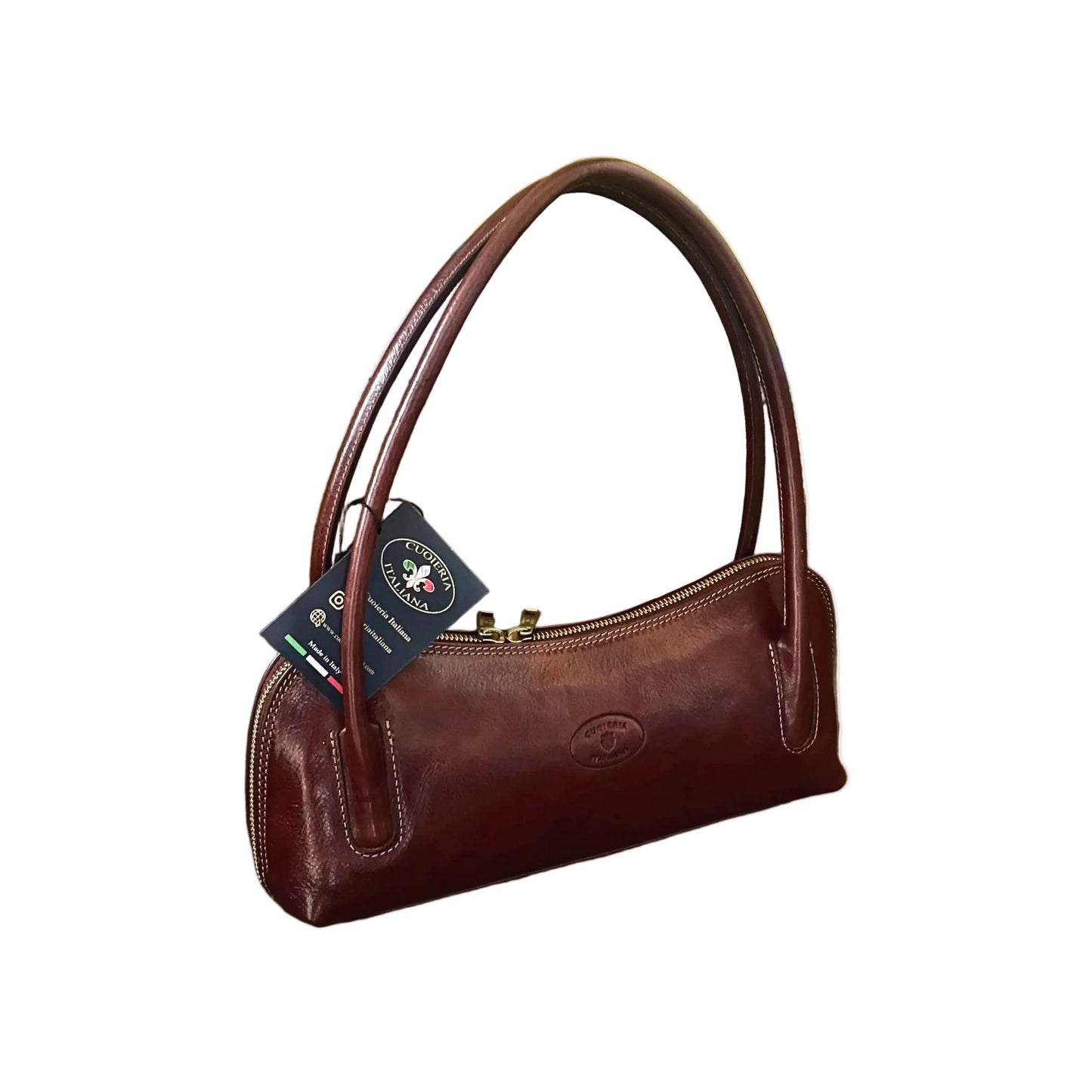 serena borsa elegante a spalla e mano in pelle marrone borsetta in cuoio da donna artigianale made in italy cuoieria italiana