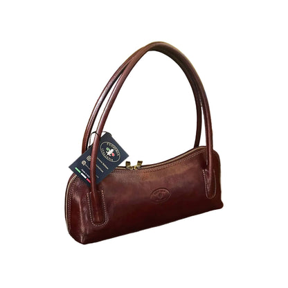 serena borsa elegante a spalla e mano in pelle marrone borsetta in cuoio da donna artigianale made in italy cuoieria italiana