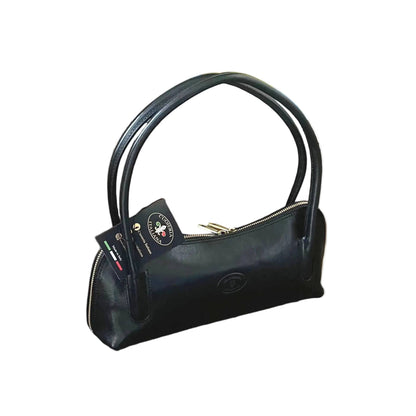 serena borsa elegante a spalla e mano in pelle nera borsetta in cuoio da donna artigianale made in italy cuoieria italiana