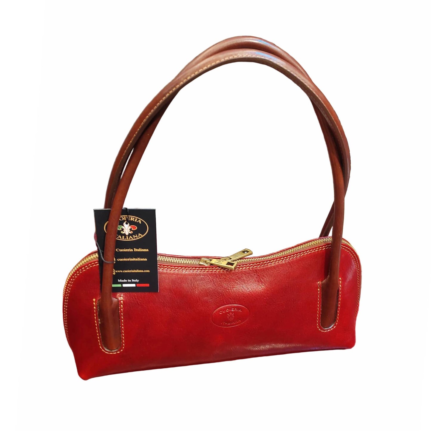 serena borsa elegante a spalla e mano in pelle rossa e marrone borsetta in cuoio da donna artigianale made in italy cuoieria italiana