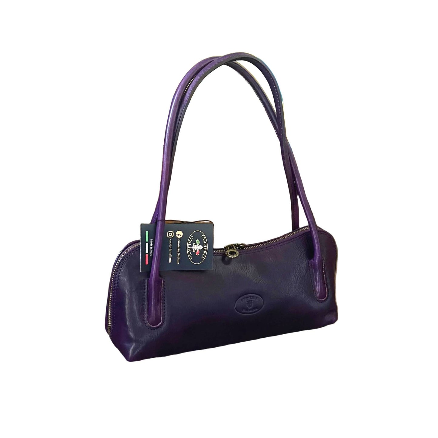 serena borsa elegante a spalla e mano in pelle viola borsetta in cuoio da donna artigianale made in italy cuoieria italiana
