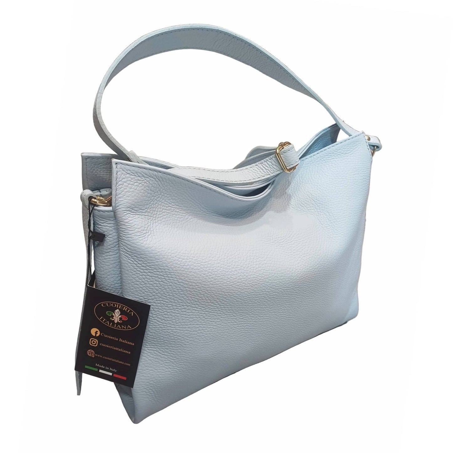 shopper in vitello martellato da donna borsa in pelle azzurro chiaro made in italy cuoieria italiana