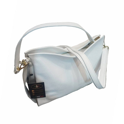 shopper in vitello martellato da donna borsa in pelle bianca made in italy cuoieria italiana