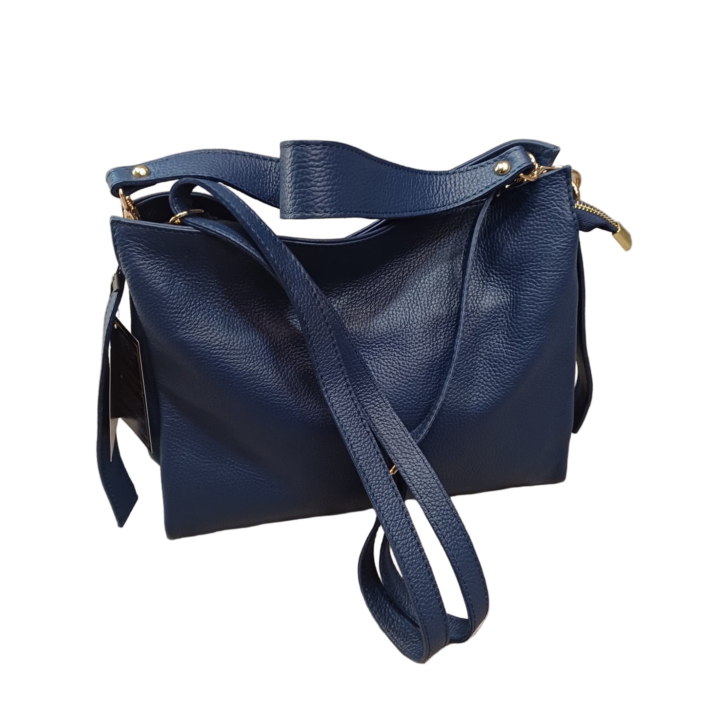 shopper in vitello martellato da donna borsa in pelle blu navy made in italy cuoieria italiana