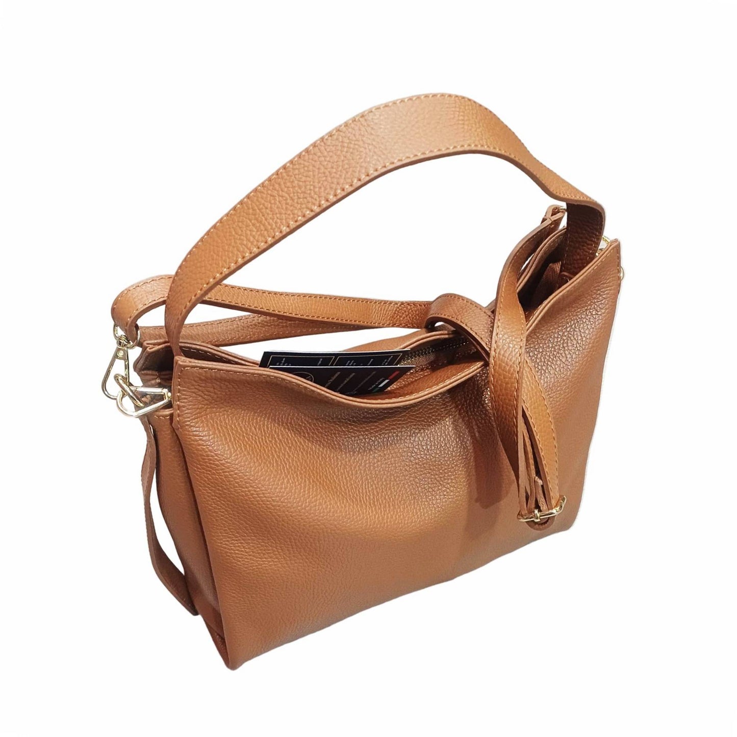 shopper in vitello martellato da donna borsa in pelle cammello made in italy cuoieria italiana