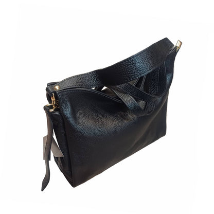 shopper in vitello martellato da donna borsa in pelle nera made in italy cuoieria italiana