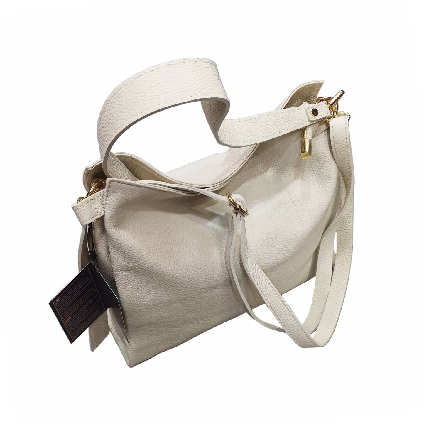 shopper in vitello martellato da donna borsa in pelle panna made in italy cuoieria italiana