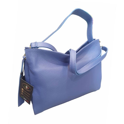shopper in vitello martellato da donna borsa in pelle pervinca celeste violetto made in italy cuoieria italiana