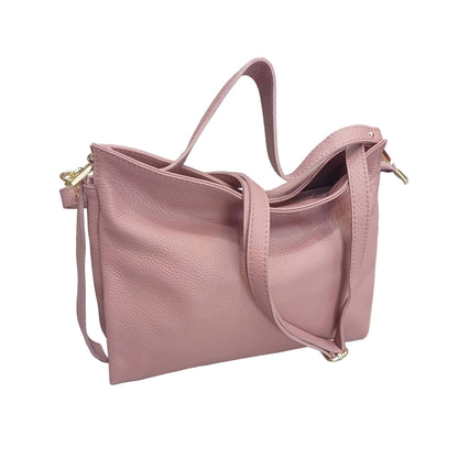 shopper in vitello martellato da donna borsa in pelle rosa chiaro made in italy cuoieria italiana