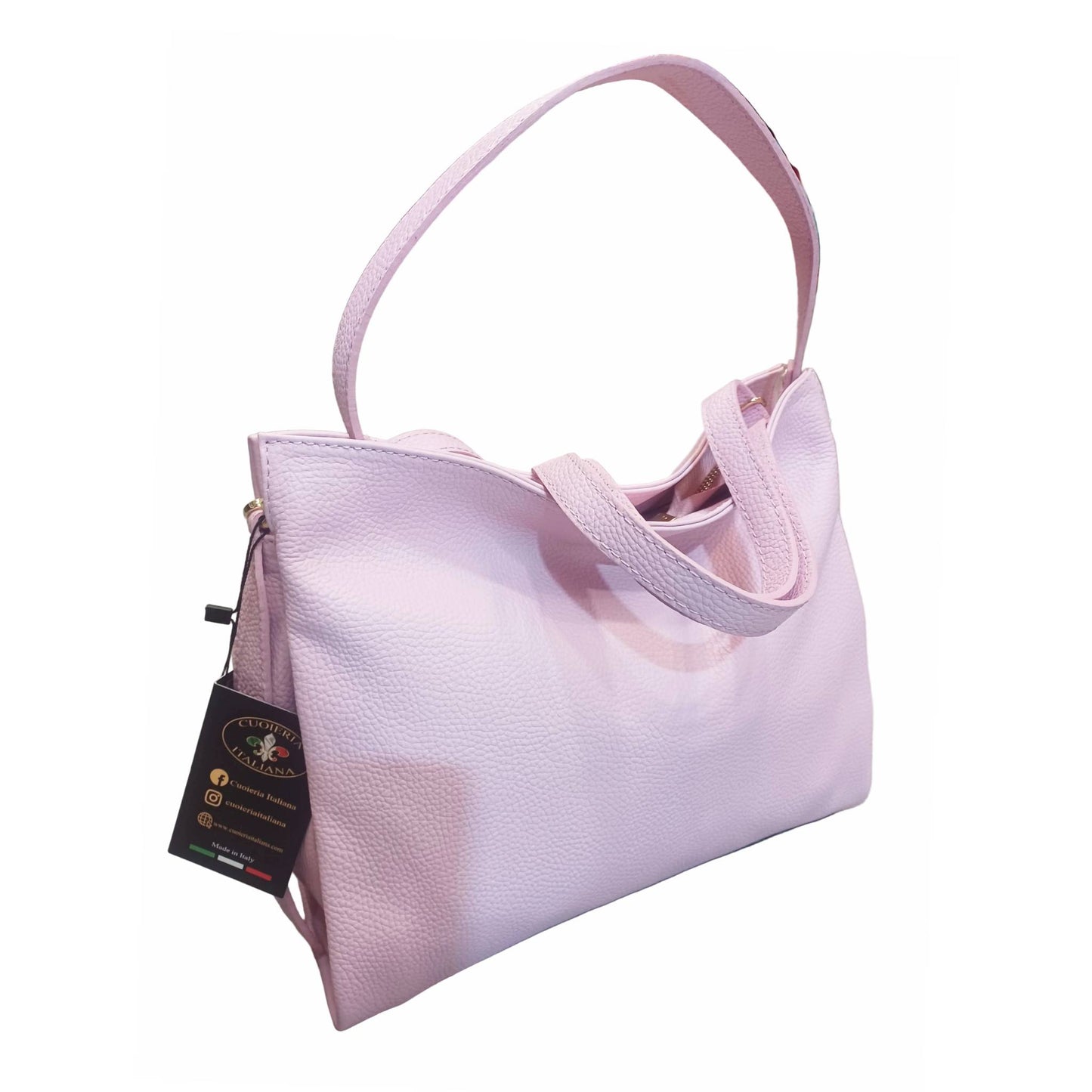 shopper in vitello martellato da donna borsa in pelle rosa confetto made in italy cuoieria italiana