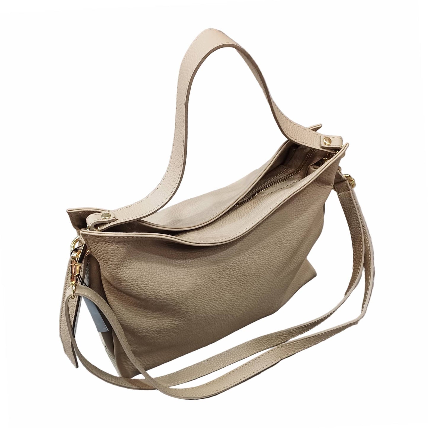shopper in vitello martellato da donna borsa in pelle taupe chiaro made in italy cuoieria italiana