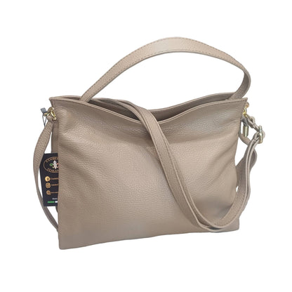 shopper in vitello martellato da donna borsa in pelle taupe medio made in italy cuoieria italiana