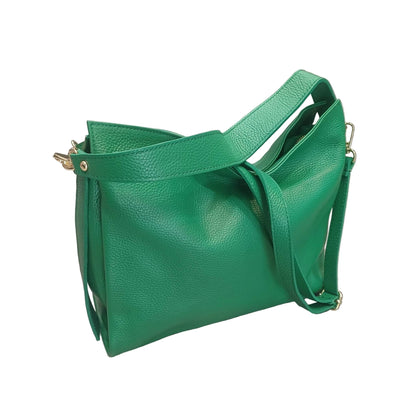shopper in vitello martellato da donna borsa in pelle verde made in italy cuoieria italiana