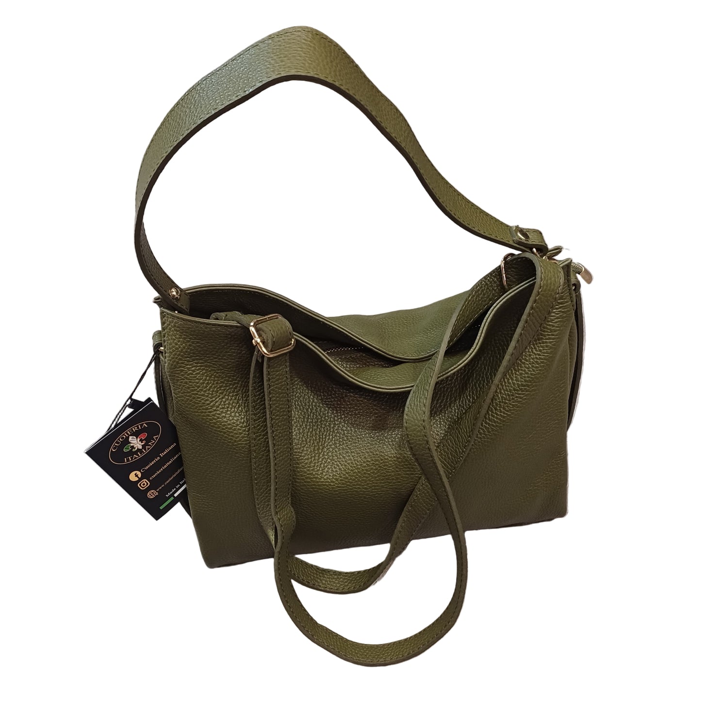 shopper in vitello martellato da donna borsa in pelle verde militare made in italy cuoieria italiana