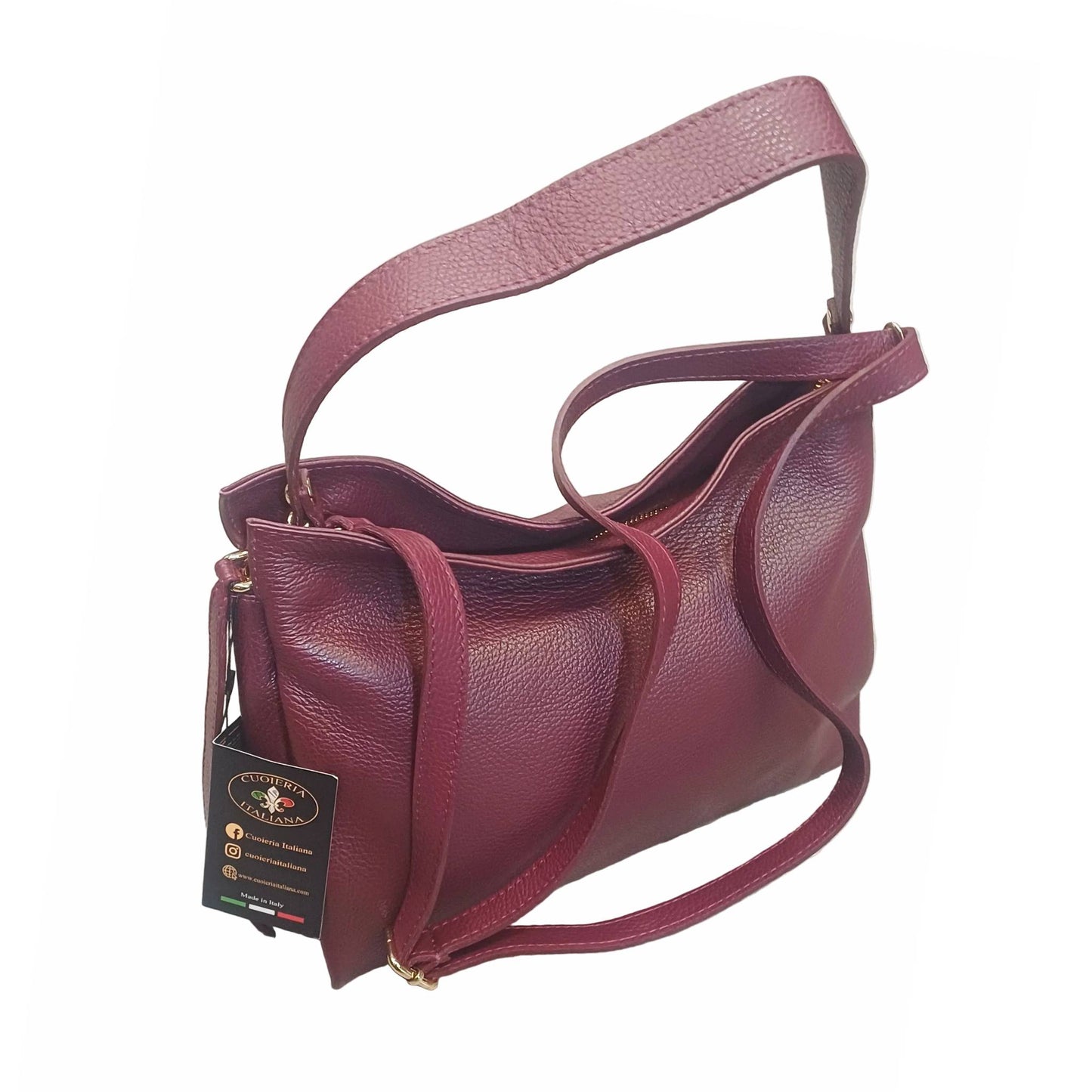 shopper in vitello martellato da donna borsa in pelle vinaccia made in italy cuoieria italiana
