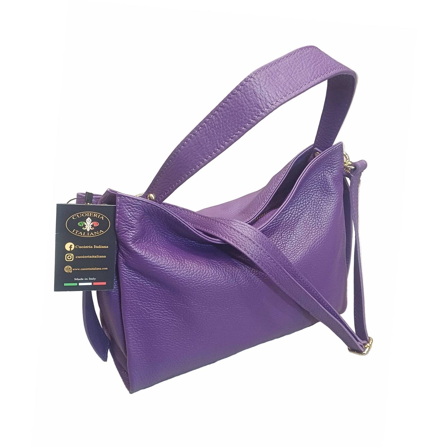 shopper in vitello martellato da donna borsa in pelle viola made in italy cuoieria italiana
