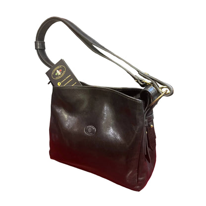 shopper piccola in cuoio da donna borsa in pelle nera fatta a mano made in italy cuoieria italiana®