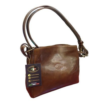 shopper piccola in cuoio marrone testa di moro da donna borsa in pelle made in italy cuoieria italiana