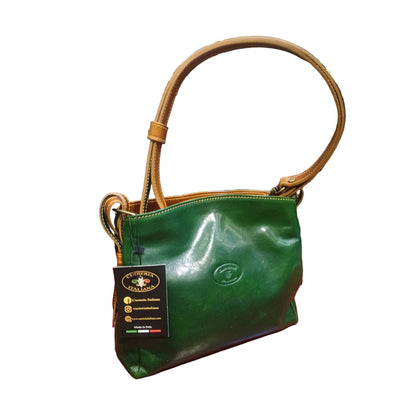 shopper piccola in cuoio verde e cuoio da donna borsa in pelle made in italy cuoieria italiana