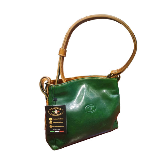 shopper piccola in cuoio verde e cuoio da donna borsa in pelle made in italy cuoieria italiana